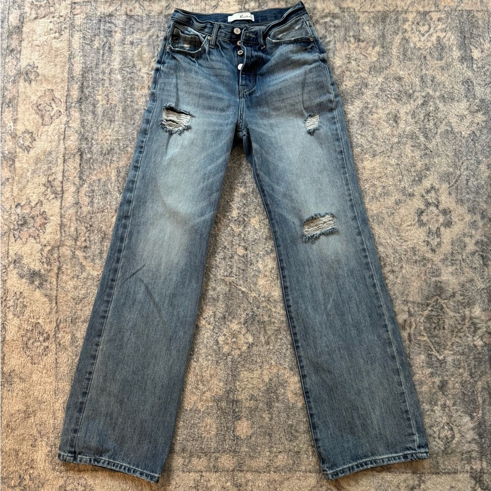 KanCan Light Blue Distressed Straight Leg Jeans
